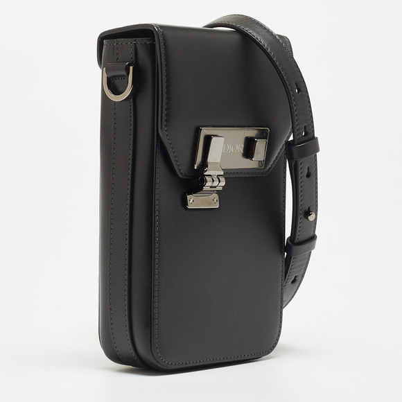 DIOR Black Leather Vertical Pouch Bag - Picture 3 of 8